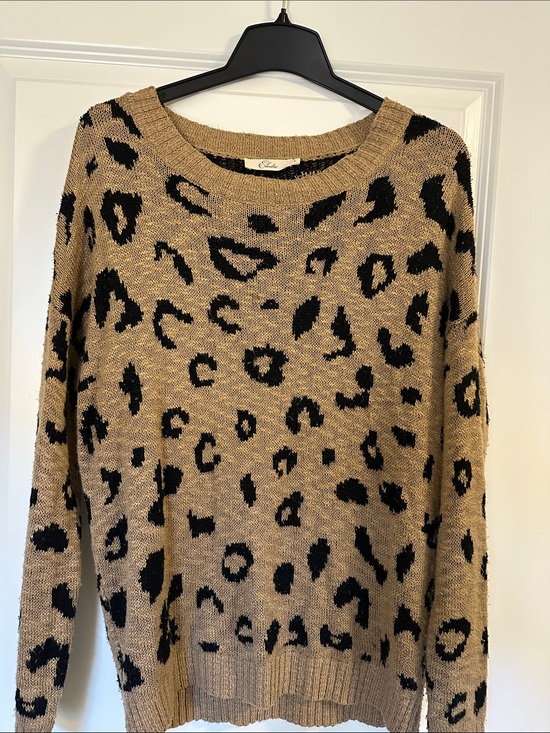 Elodie Sweaters - Elodie Leopard-Print Crewneck Sweater in Tan and Black